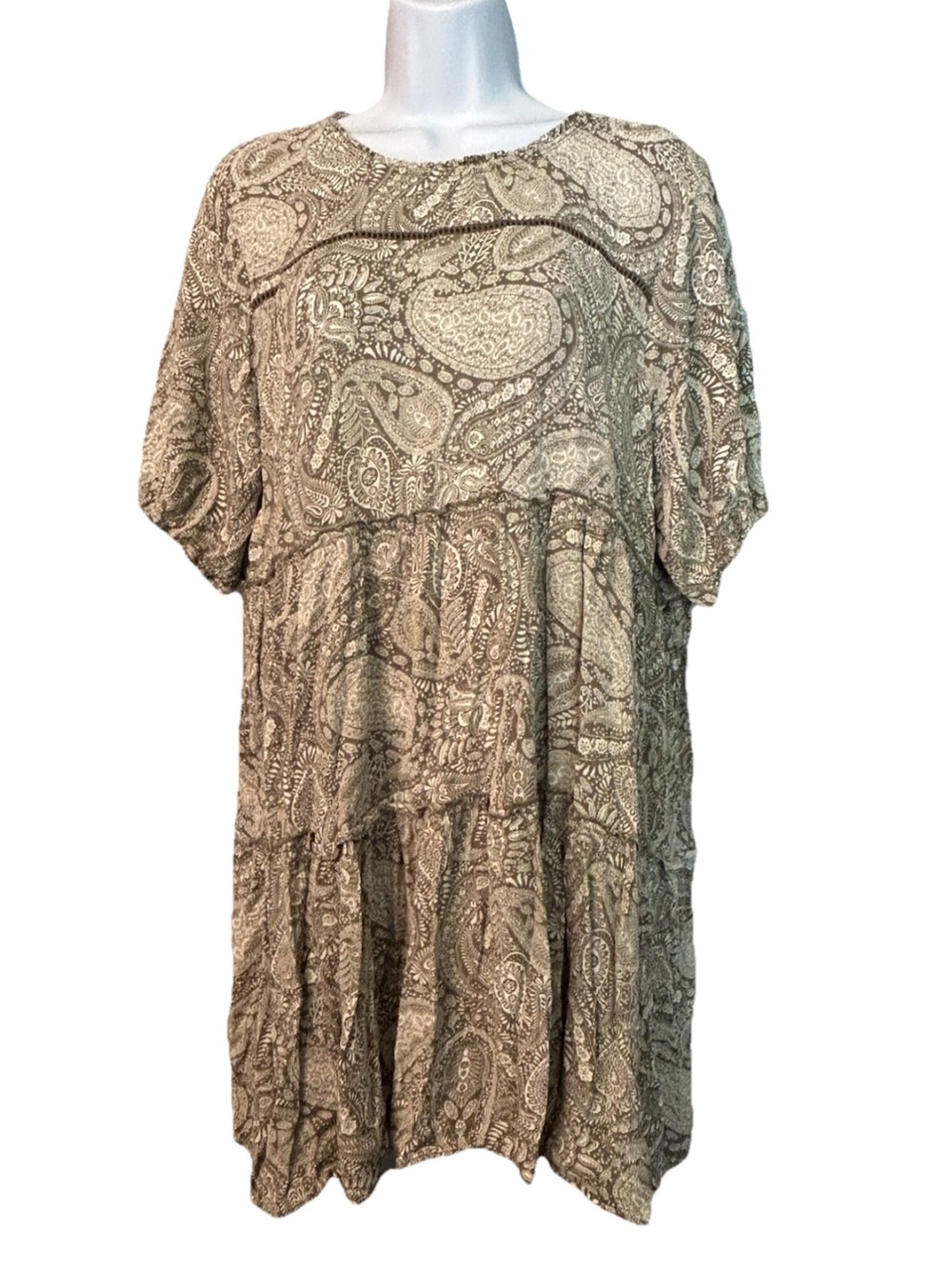 Knox Rose Rayon Dress Womens XL Green Paisley Babydoll Boho Prairie Tiered